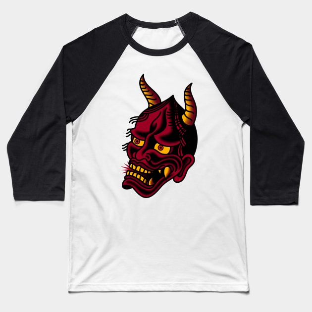 OldSalt American Traditional Hannya Demon Oni Mask Baseball T-Shirt by OldSalt